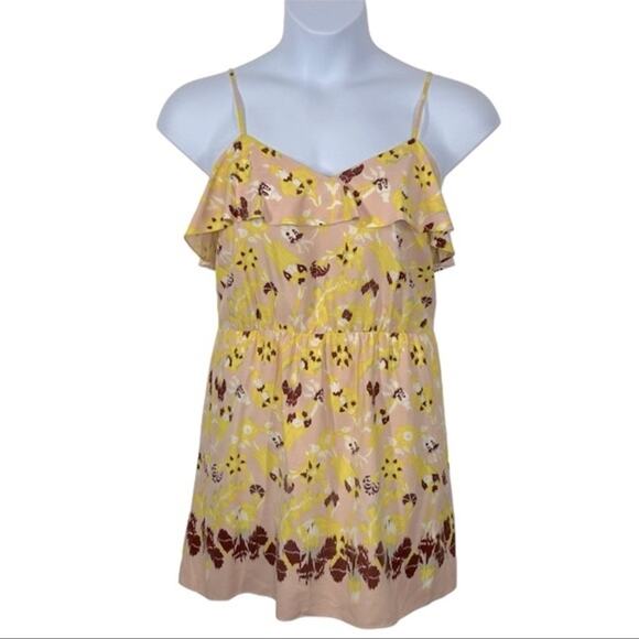 Tibi Silk Floral Abstract Mini Ruffle Tunic Dress Size 8 Yellow Pink Floral - Picture 6 of 14